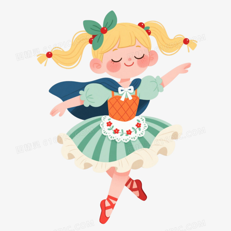 金发双马尾女孩卡通手绘元素