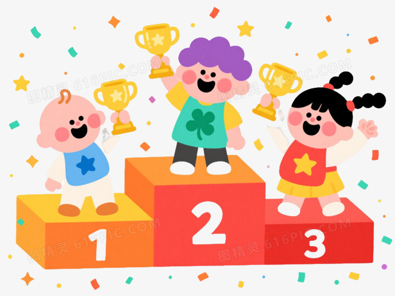 三童领奖台卡通手绘元素