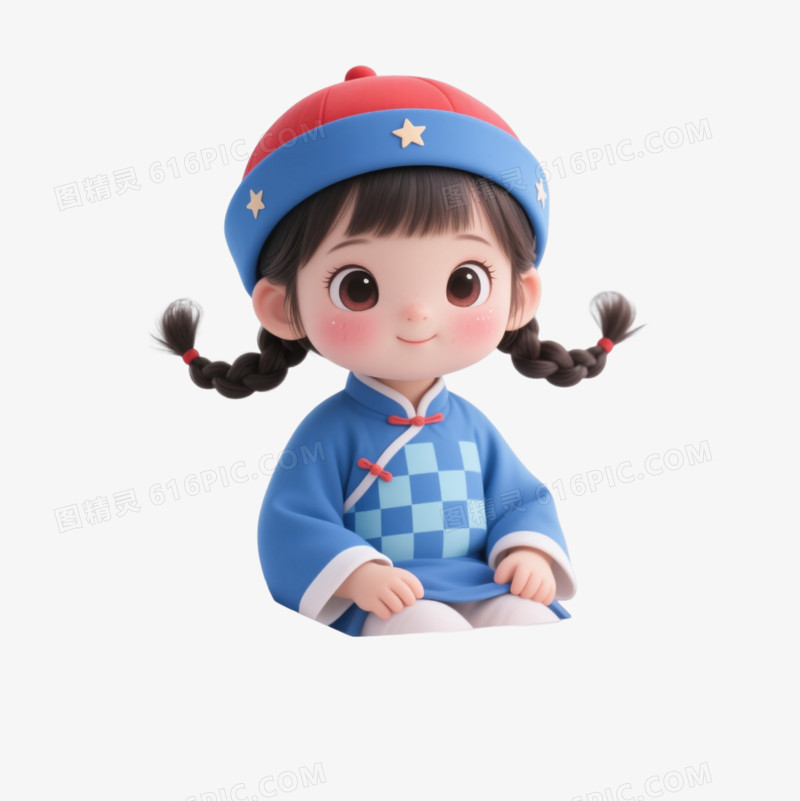 蓝帽红顶古风女孩漂浮元素