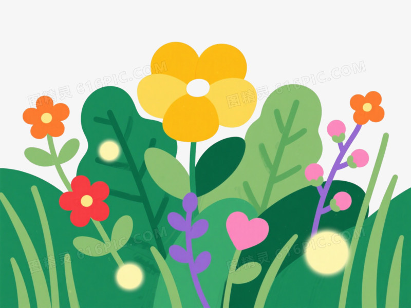 扁平插画风植物丛漂浮元素