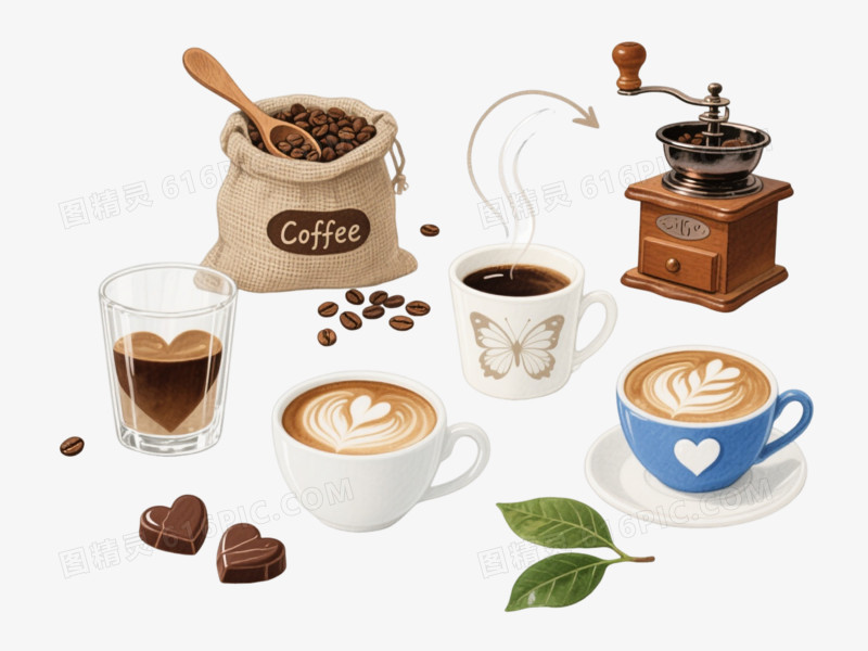 水彩咖啡拉花装饰图案