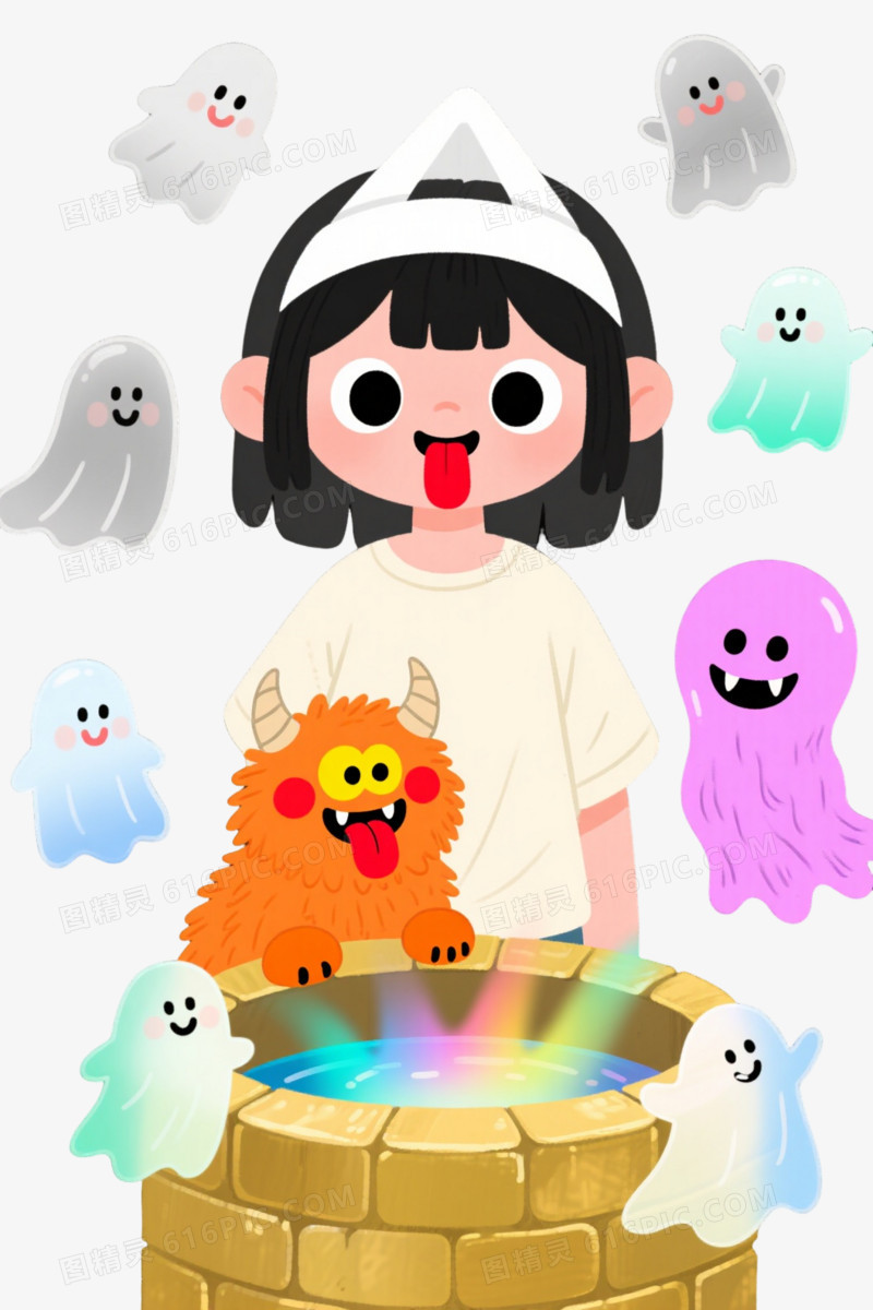 Q版怪兽女孩幽灵漂浮元素