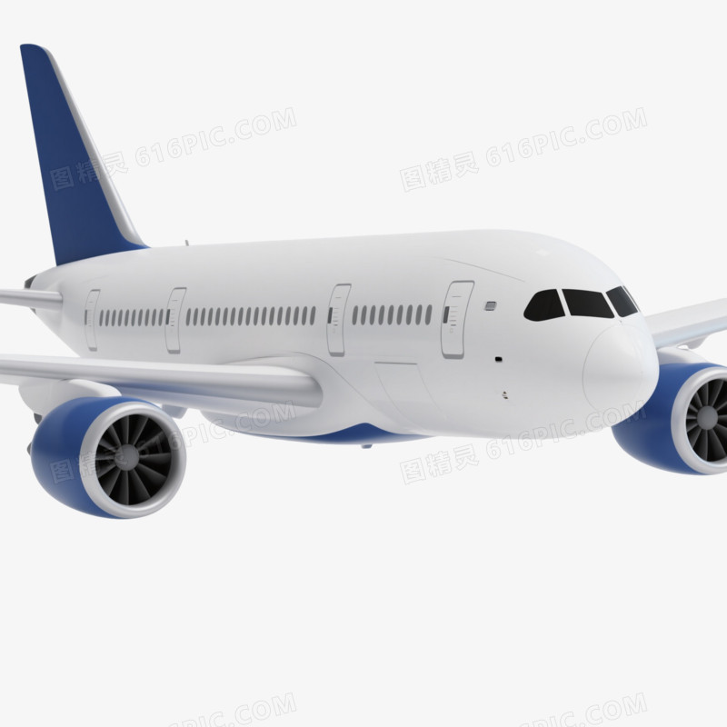 白灰蓝客机3D插画元素