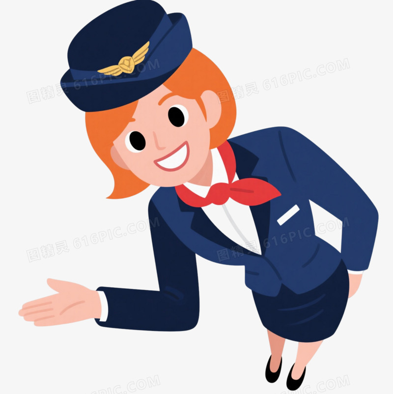 橙发空乘扁平插画元素