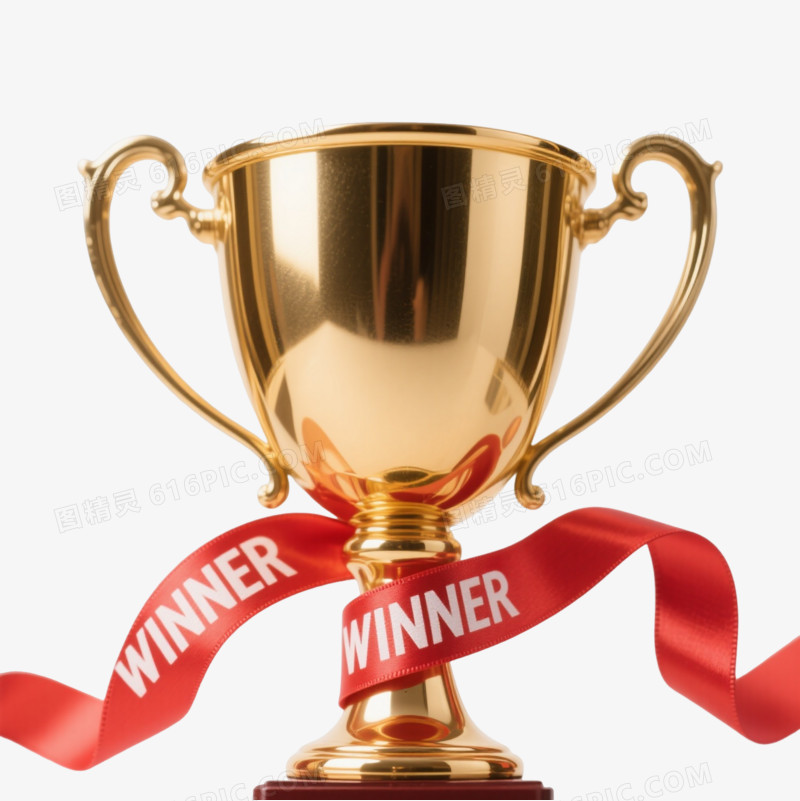 金色奖杯红色丝带漂浮元素