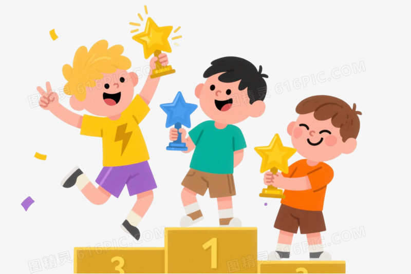 快乐男孩领奖台扁平插画元素