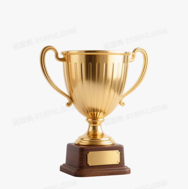 金色双耳奖杯3D写实漂浮元素