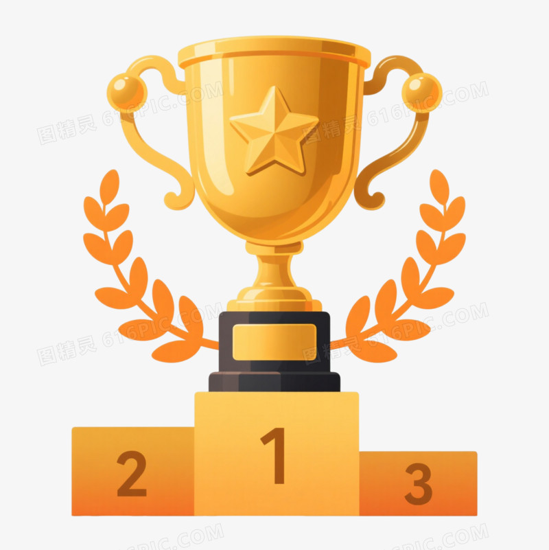 金色冠军奖杯扁平插画元素