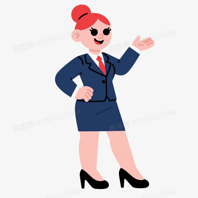 红发女白领扁平卡通手绘元素