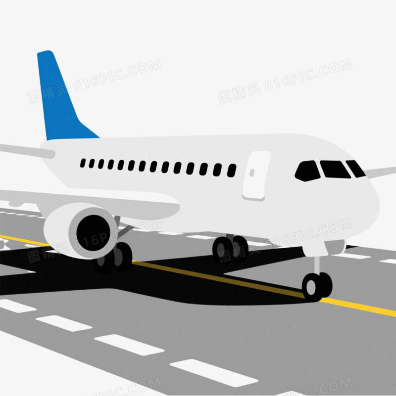 白蓝客机扁平插画元素