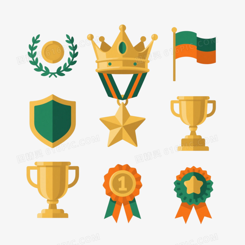 金色奖章徽章扁平化元素