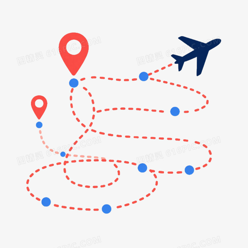 蓝红虚线飞行轨迹漂浮元素