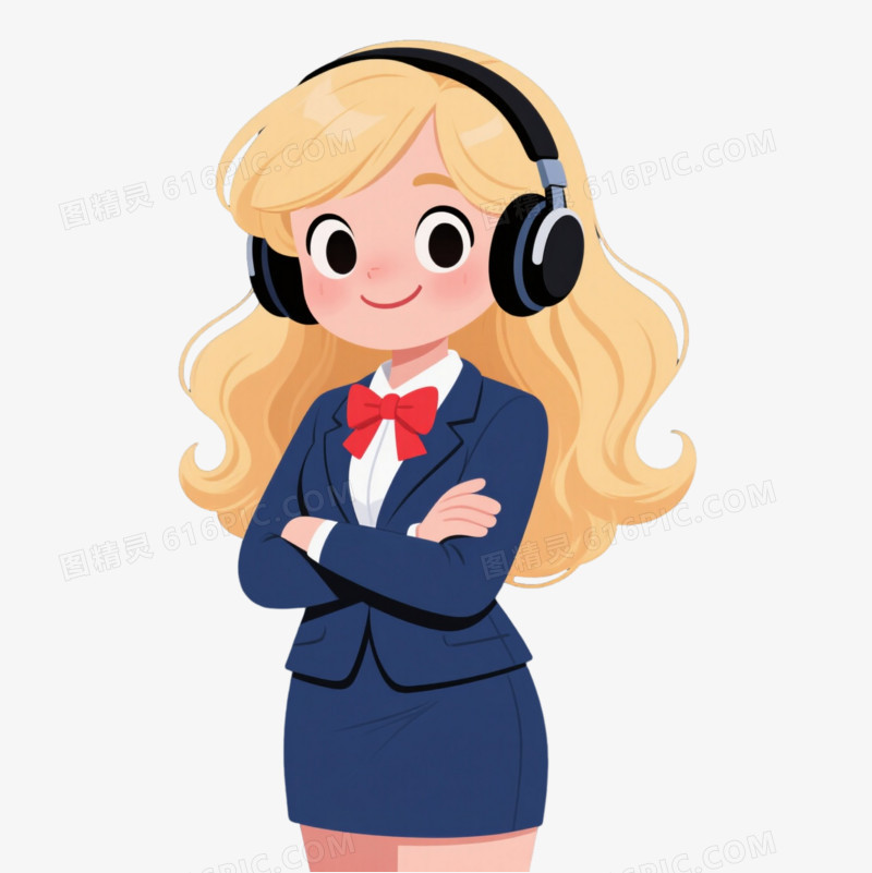 金发女白领卡通手绘元素