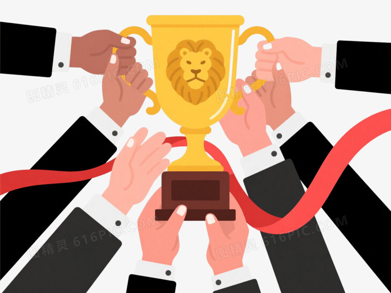 多手举金狮奖杯扁平插画元素
