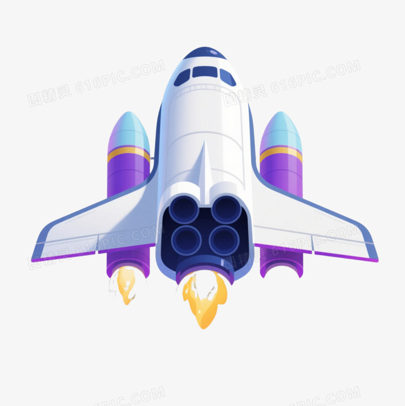 白蓝紫航天飞机扁平插画元素