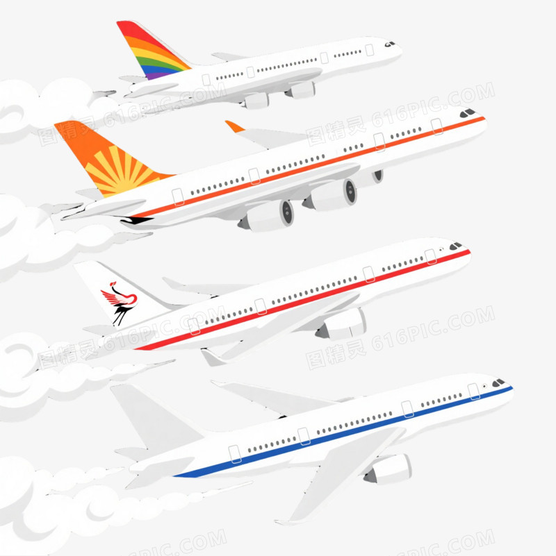 红蓝条纹客机矢量插画元素
