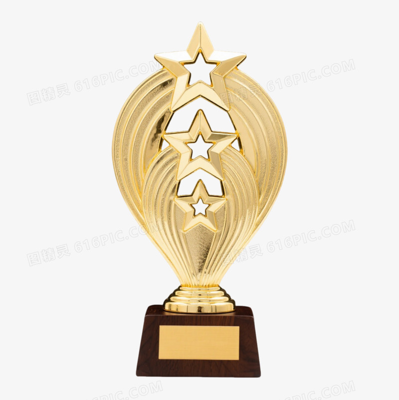 金色三星级奖杯产品实物元素