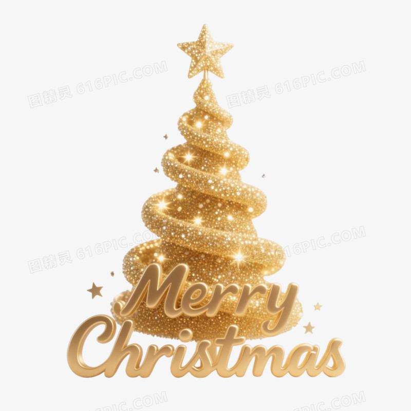金色螺旋圣诞树节日元素