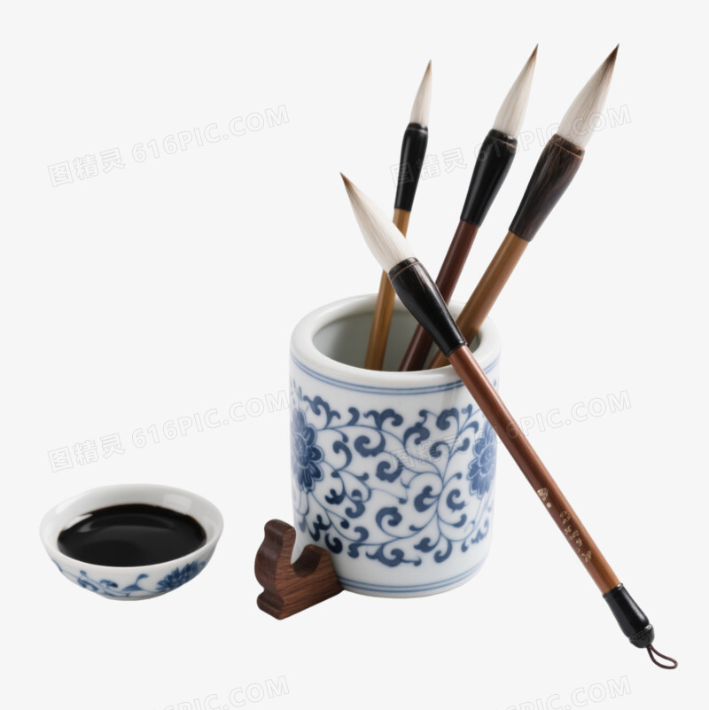 青花瓷笔筒文房四宝静物元素图片免费下载_PNG素材_编号z62i8nm26_图精灵