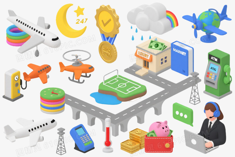 等距风格图标集合漂浮元素