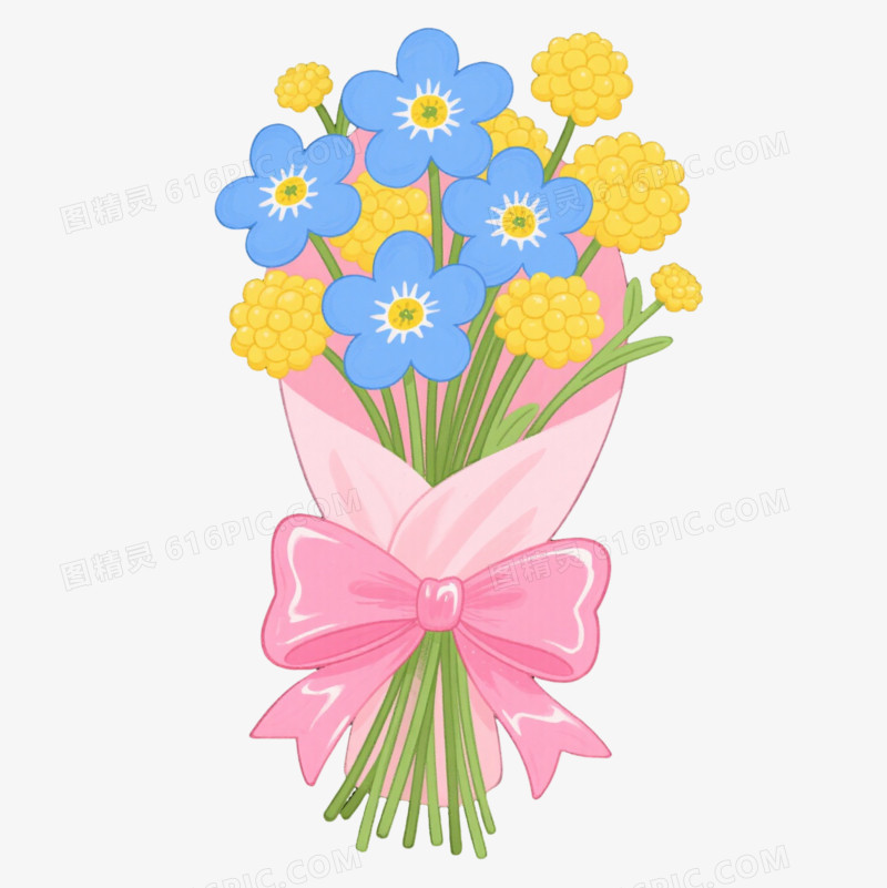 蓝黄小花手绘插画元素