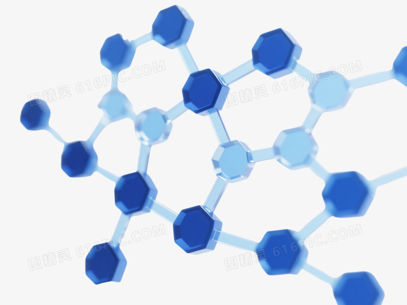 蓝渐变六边形分子结构漂浮元素