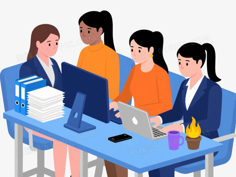 职场女性办公扁平插画元素