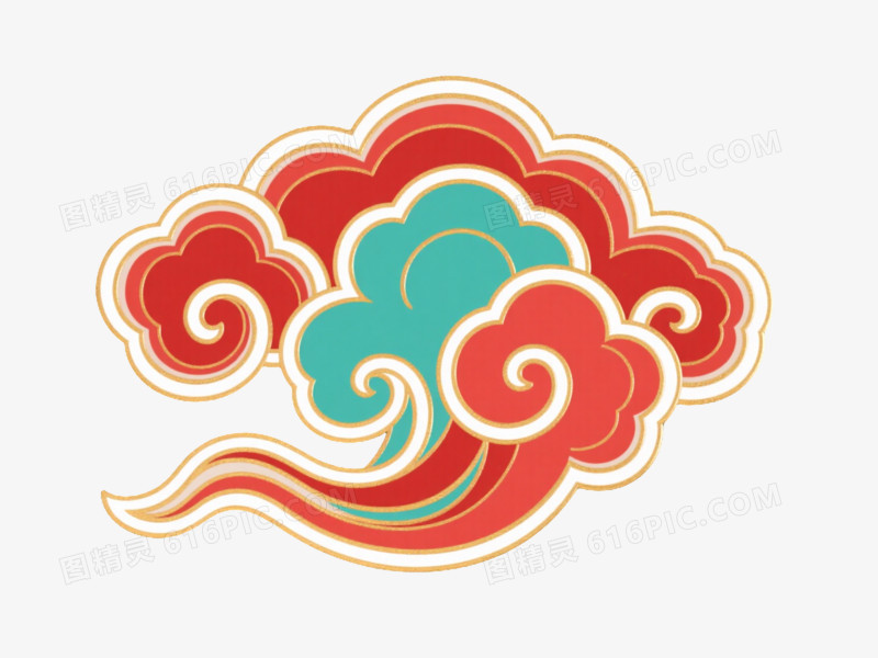 红青祥云金色描边装饰图案