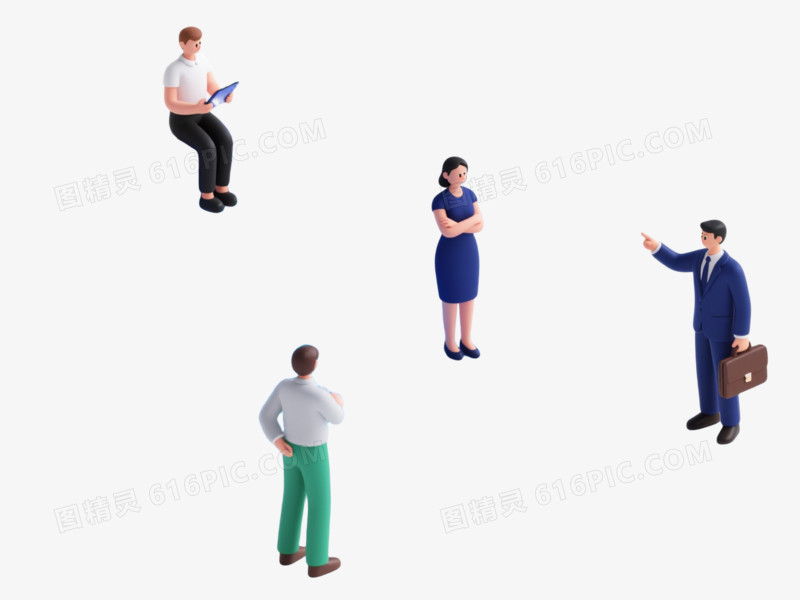 蓝白等距数字工作场景漂浮元素