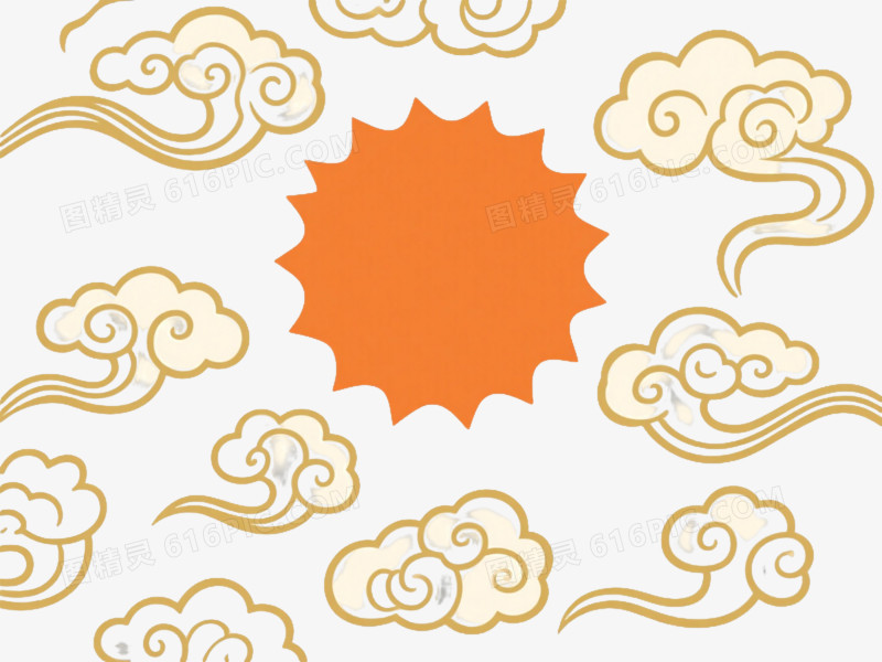 橙色太阳金色祥云装饰图案