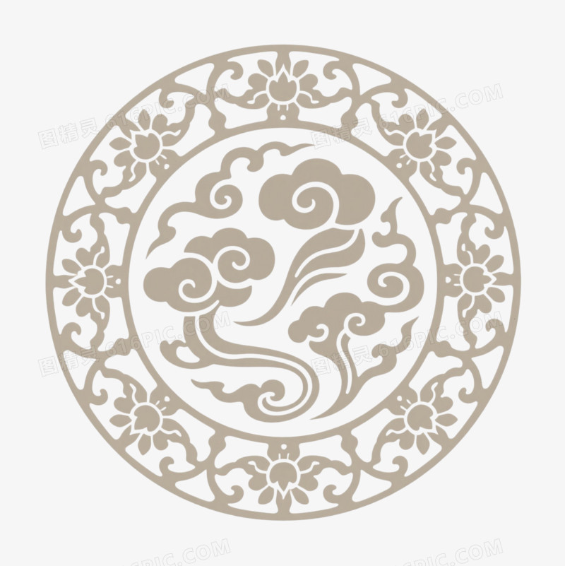 浅灰褐中式祥云纹样装饰图案