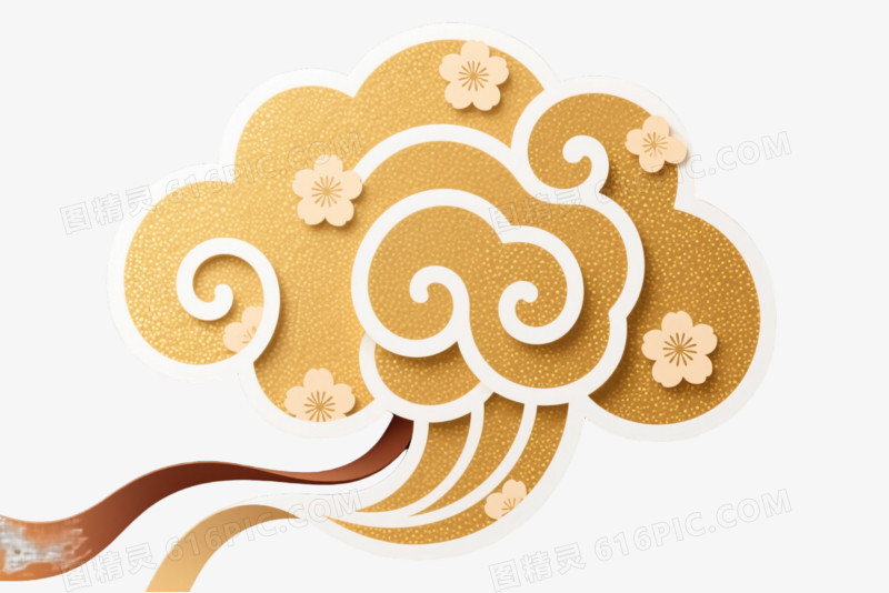 金色祥云剪纸风格装饰图案
