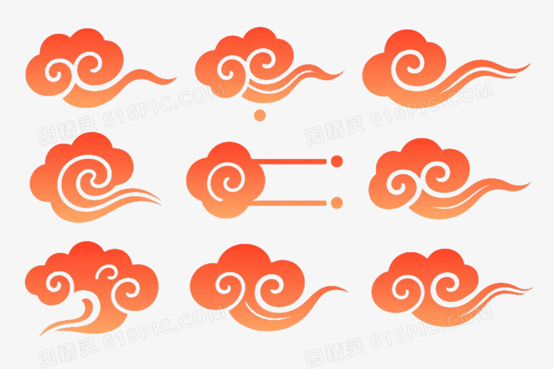 橙红渐变中式祥云装饰图案