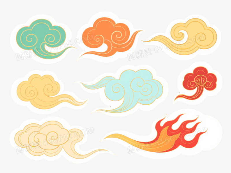 青绿橙黄朱红浅蓝祥云装饰图案