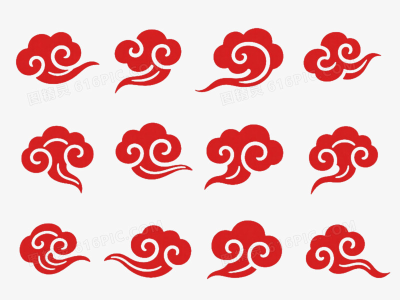 朱红祥云中式装饰图案