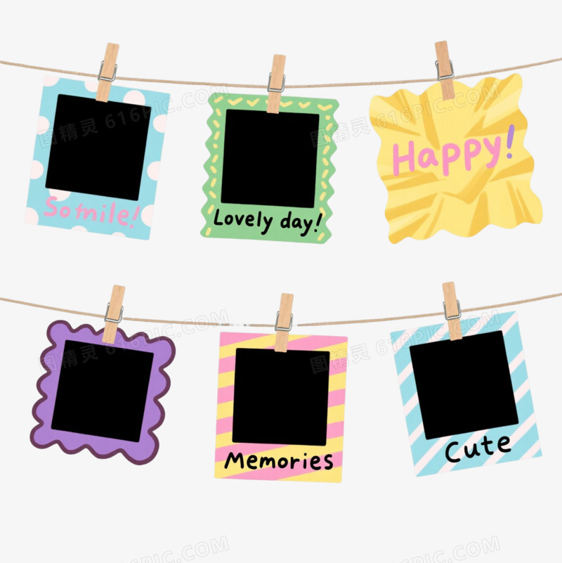 六色拍立得相框手绘插画元素
