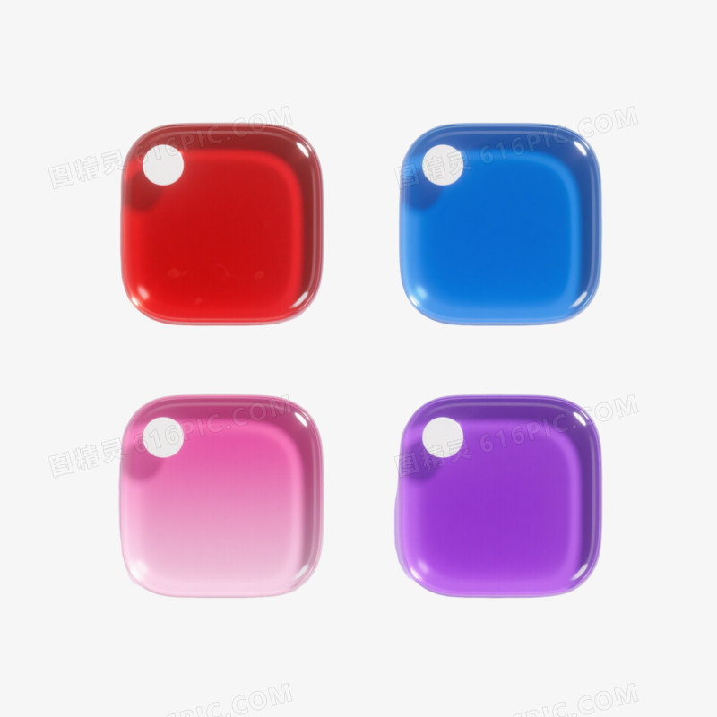 四色高光玻璃按钮UI元素