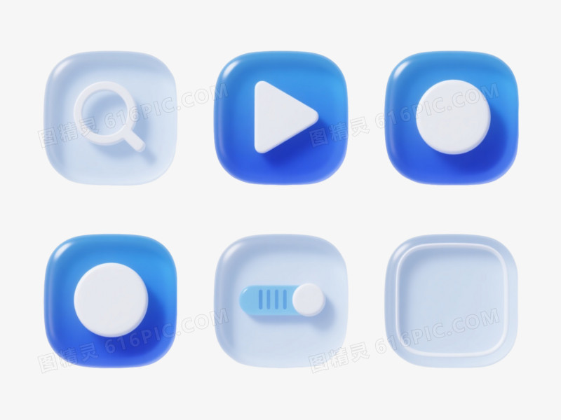 蓝白渐变玻璃质感UI按钮元素