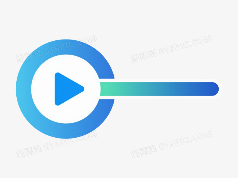 蓝绿渐变播放按钮图标元素