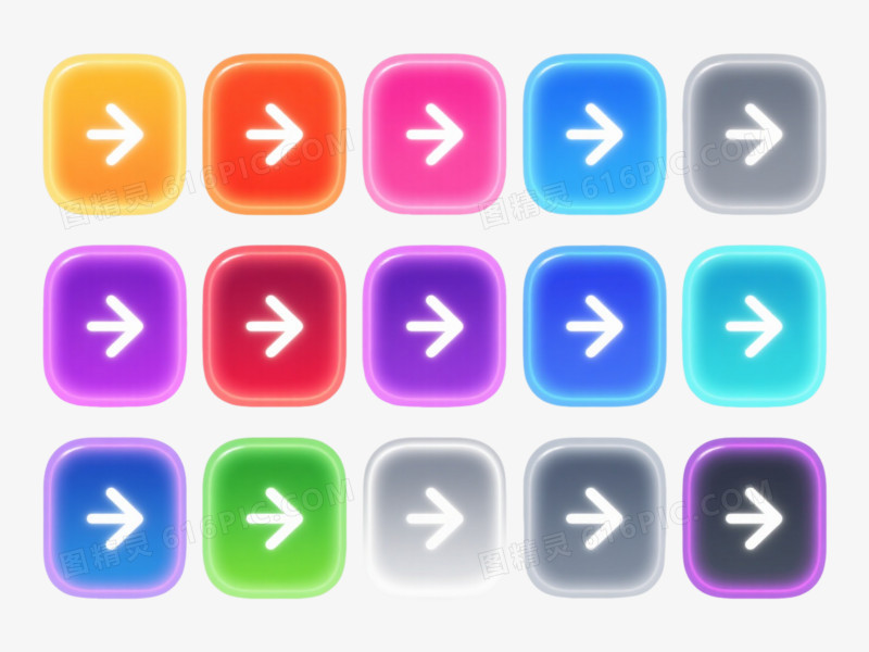 彩色渐变霓虹按钮漂浮元素