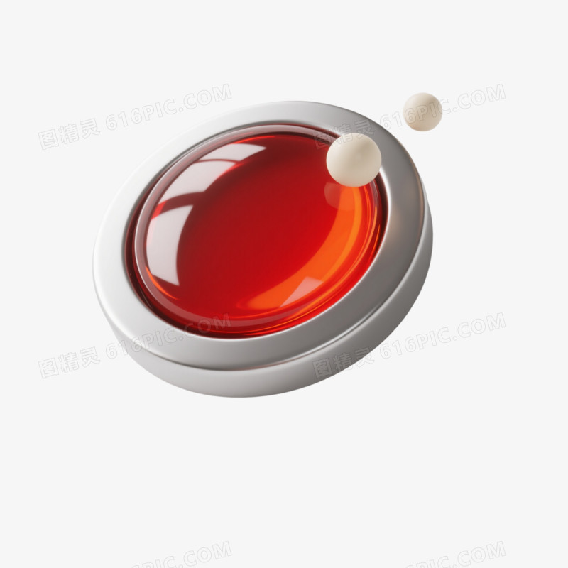 红玻璃金属边框3D按钮元素