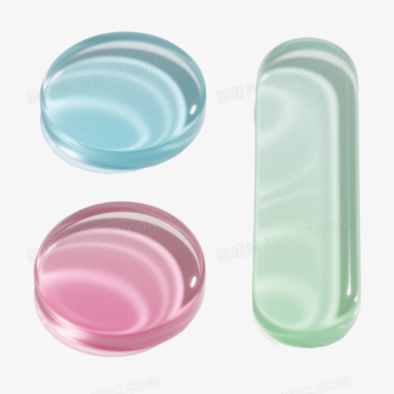 浅蓝粉绿渐变玻璃按钮元素