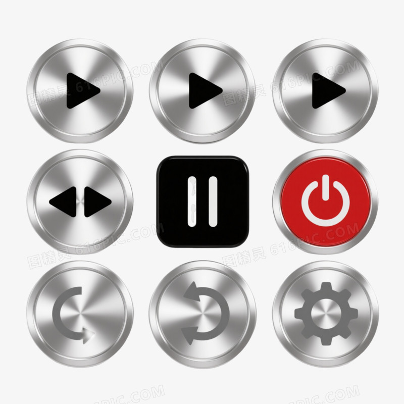 银色金属按钮图标元素