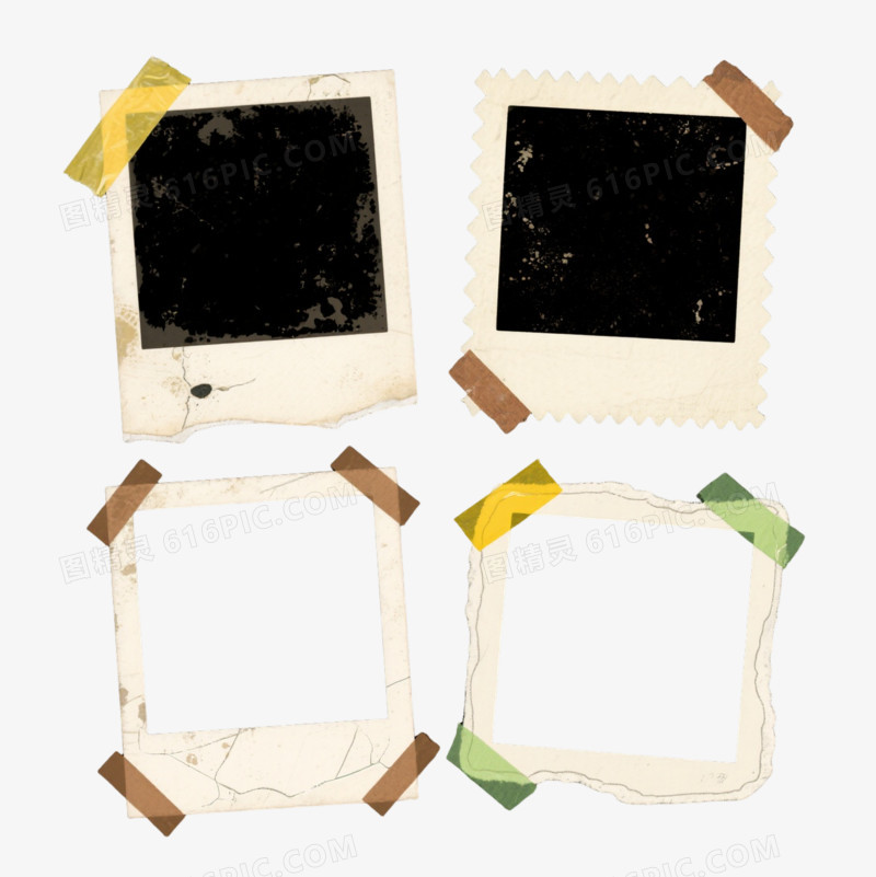 米白做旧相框手绘质感元素