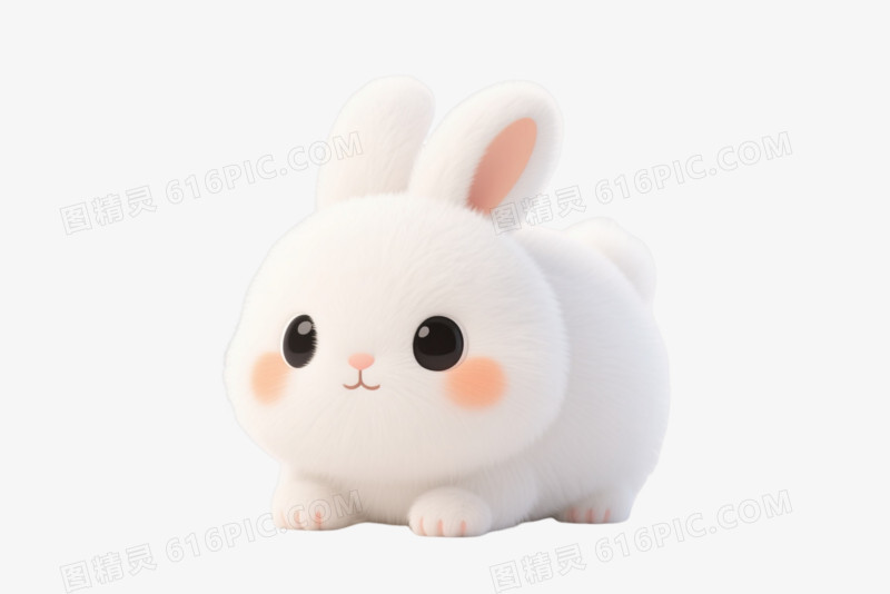 白色蓬松小兔卡通手绘元素