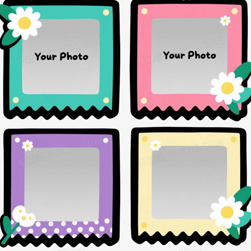 四色波浪锯齿相框装饰图案