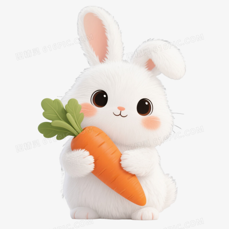 蓬松小白兔卡通手绘元素