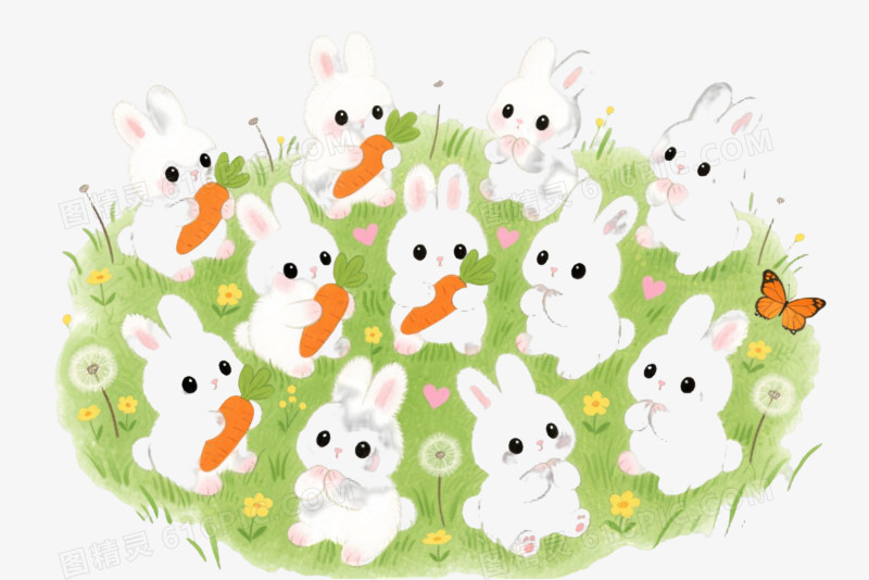 白色蓬松小兔子卡通手绘元素