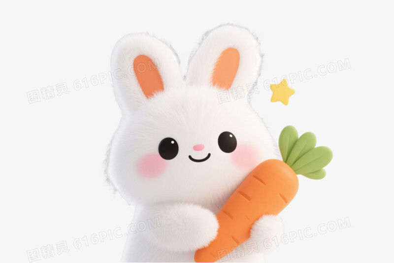 白色蓬松兔Q版卡通手绘元素