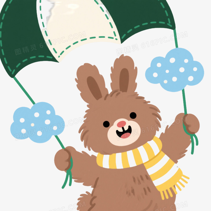 棕兔戴围巾抓伞卡通手绘元素